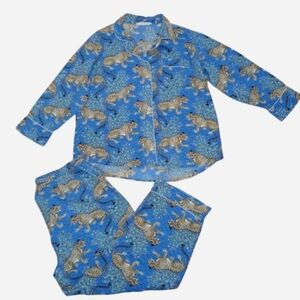 Printfresh Woven Organic Cotton Leopard Print Long Sleeve Notch Collar Pajamas